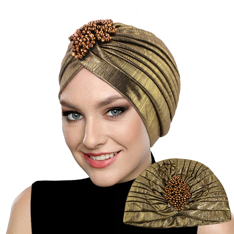 New Women's Luxury Diamond Turban Cap Muslim