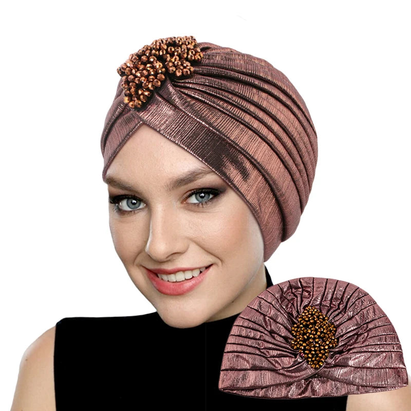 New Women's Luxury Diamond Turban Cap Muslim
