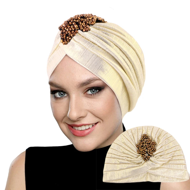 New Women's Luxury Diamond Turban Cap Muslim