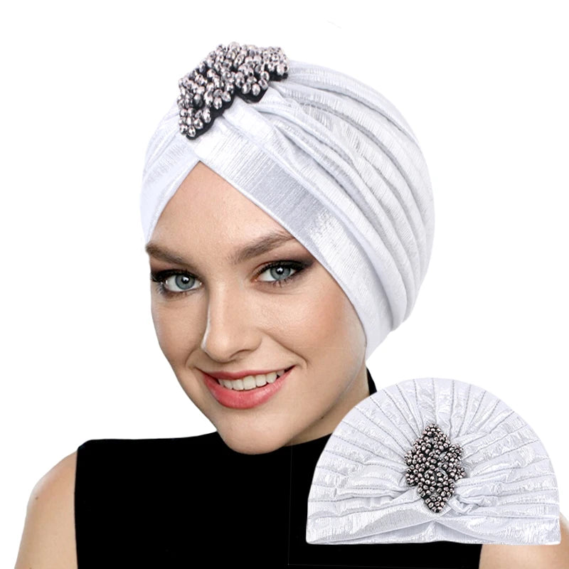 New Women's Luxury Diamond Turban Cap Muslim