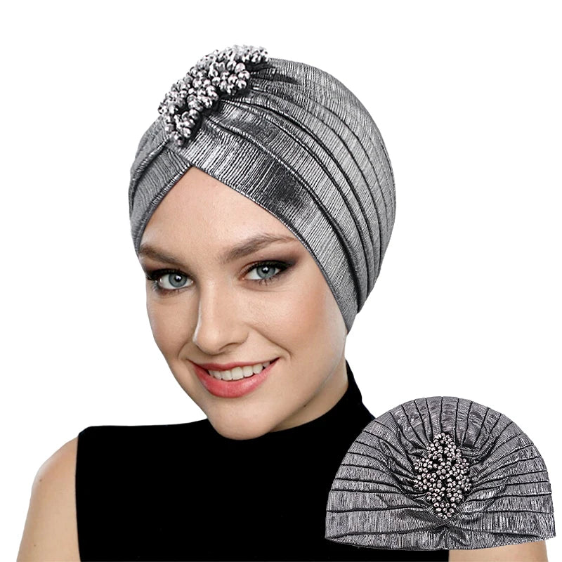 New Women's Luxury Diamond Turban Cap Muslim
