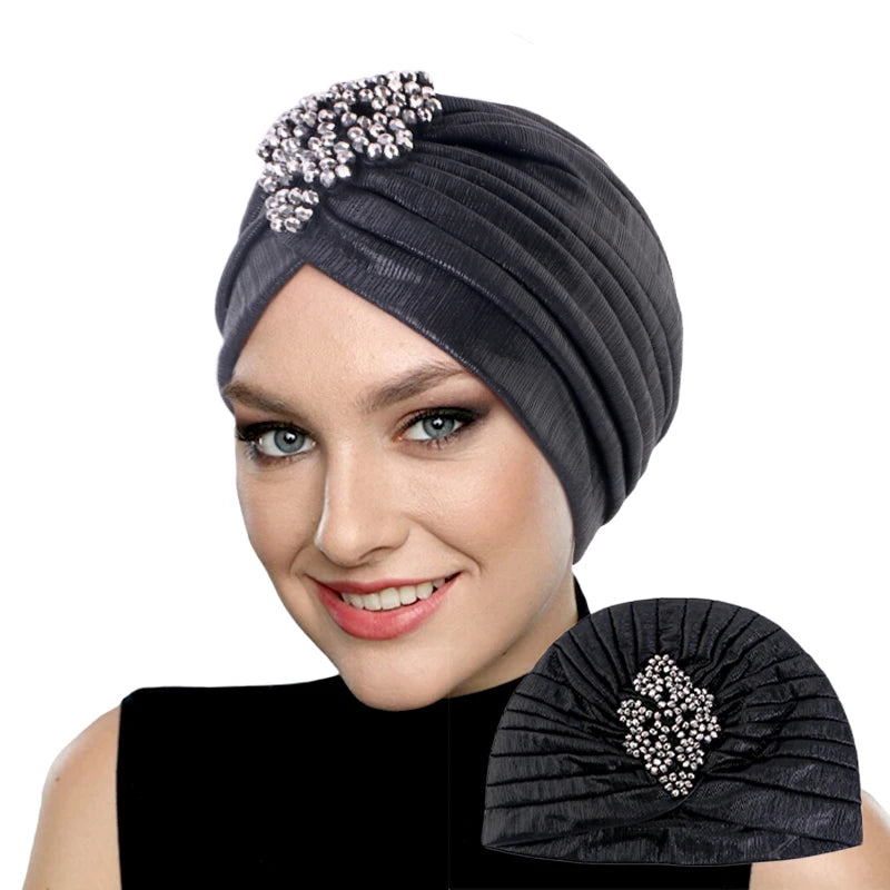 New Women's Luxury Diamond Turban Cap Muslim